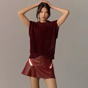 Anthropologie Red and White Skater Mini Skirt